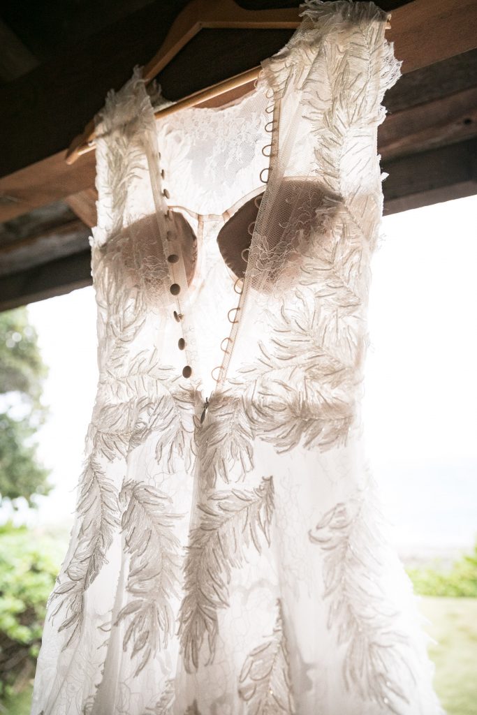 lace button back wedding dress detail