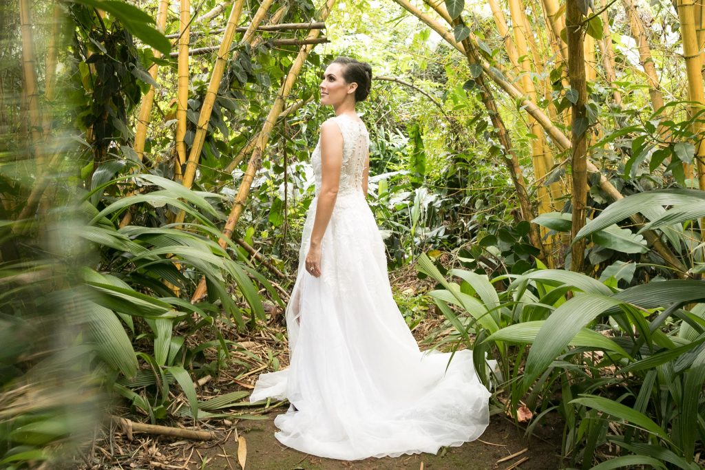 bride in bamboo forest Hawaii haiku gardens