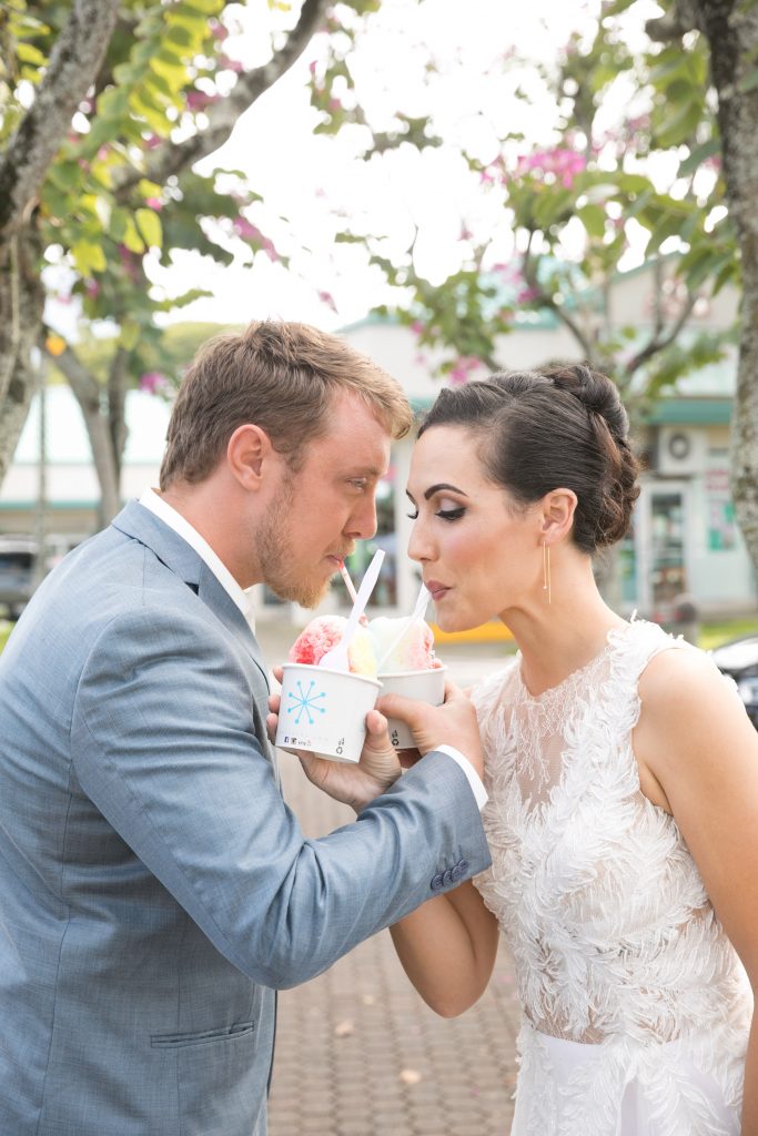 couple share shave ice