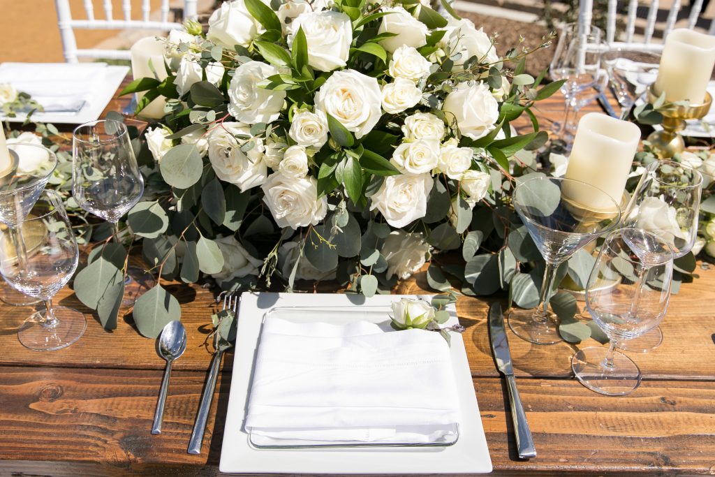 white and green centerpieces