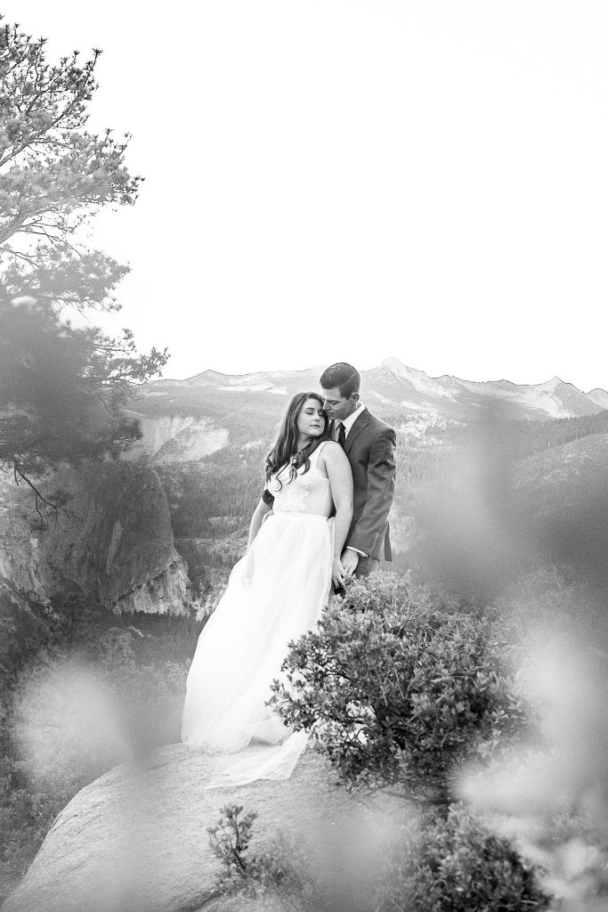 black and white photo of couple in Yosemite